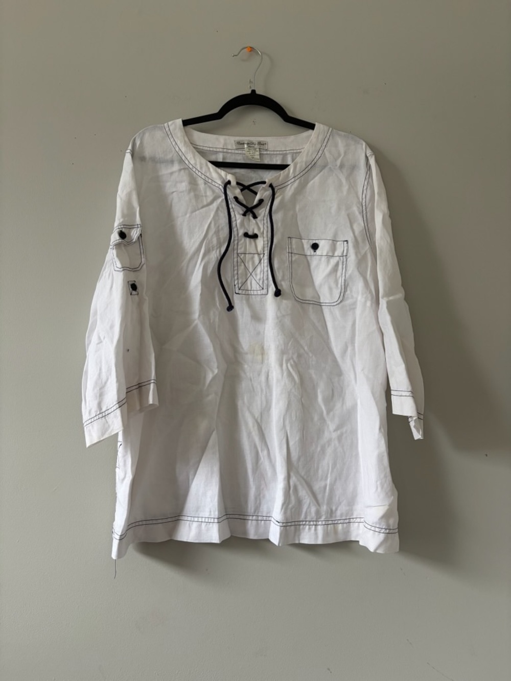 Cambridge Dry Goods White Tunic Top with Black Trim